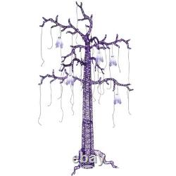 8FT Lighted Black Halloween Tree with Ghosts & 355 LED Lights Spooky Decor