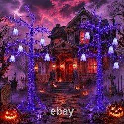 8FT Lighted Black Halloween Tree with Ghosts & 355 LED Lights Spooky Decor