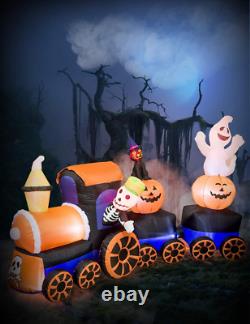 9 Feet Halloween Inflatable Train with Kittens White Ghosts/Pumpkin with LED Lig