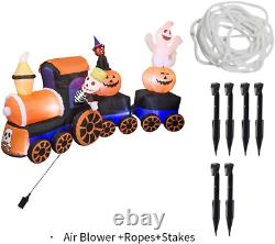 9 Feet Halloween Inflatable Train with Kittens White Ghosts/Pumpkin with LED Lig