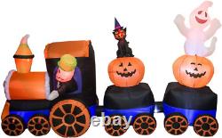 9 Feet Halloween Inflatable Train with Kittens White Ghosts/Pumpkin with LED Lig