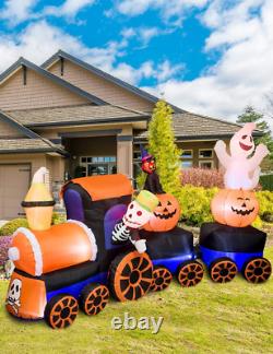 9 Feet Halloween Inflatable Train with Kittens White Ghosts/Pumpkin with LED Lig