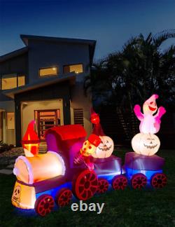 9 Feet Halloween Inflatable Train with Kittens White Ghosts/Pumpkin with LED Lig