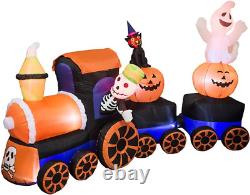 9 Feet Halloween Inflatable Train with Kittens White Ghosts/Pumpkin with LED Lig