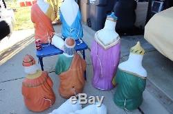 9 Pcs. Poloron Blowmold Nativity Set Light Up Outdoor Plastic Xmas Yard Lawn Vtg
