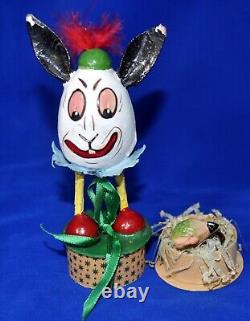 ANTIQUE 1915 EASTER GERMANY CANDY CONTAINER Hand Made BUNNY ON LEGS, TOYS INSIDE