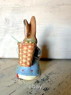 ANTIQUE Easter Bunny RABBIT CANDY CONTAINER Paper Mache Vintage German BASKET