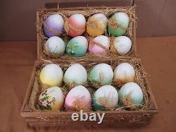 Adorable K's Collection Large Decorative Ceramic Easter Eggs Straw & Crate Lot