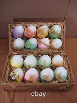 Adorable K's Collection Large Decorative Ceramic Easter Eggs Straw & Crate Lot