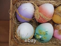 Adorable K's Collection Large Decorative Ceramic Easter Eggs Straw & Crate Lot