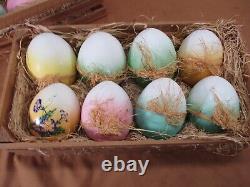 Adorable K's Collection Large Decorative Ceramic Easter Eggs Straw & Crate Lot