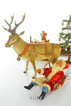 Amazing German Santa Claus/ Belsnickel Reindeer Candy Container and Sleigh 1900