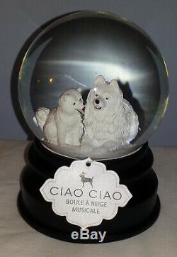 American Eskimo Dog Samoyed Mom & Puppy Christmas Ciao Ciao Music Snow Globe NWT