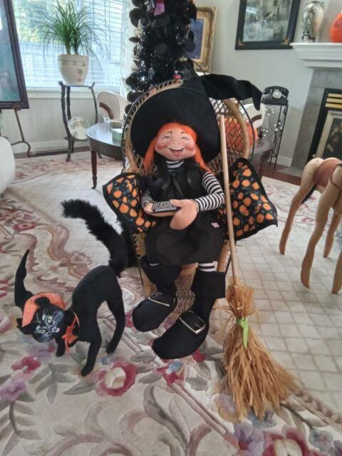 Annalee 30 Inch Witch With Chair, Cat, And Ceramic Hershey Bar. Perfect