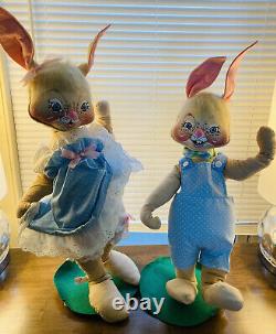 Annalee Vintage 20 Inch Set Of 2 20 Inch Boy Girl Bunny Blue White Heart Eyelet