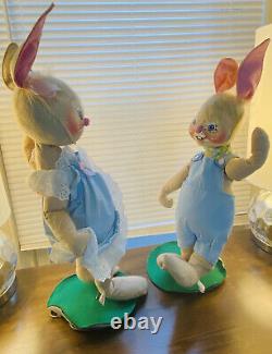 Annalee Vintage 20 Inch Set Of 2 20 Inch Boy Girl Bunny Blue White Heart Eyelet