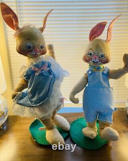 Annalee Vintage 20 Inch Set Of 2 20 Inch Boy Girl Bunny Blue White Heart Eyelet