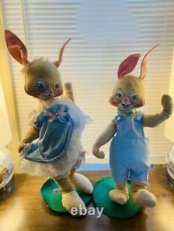 Annalee Vintage 20 Inch Set Of 2 20 Inch Boy Girl Bunny Blue White Heart Eyelet