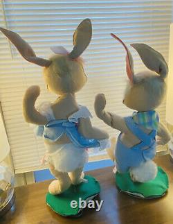 Annalee Vintage 20 Inch Set Of 2 20 Inch Boy Girl Bunny Blue White Heart Eyelet