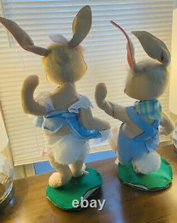 Annalee Vintage 20 Inch Set Of 2 20 Inch Boy Girl Bunny Blue White Heart Eyelet