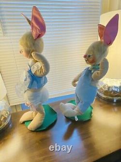 Annalee Vintage 20 Inch Set Of 2 20 Inch Boy Girl Bunny Blue White Heart Eyelet