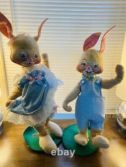 Annalee Vintage 20 Inch Set Of 2 20 Inch Boy Girl Bunny Blue White Heart Eyelet