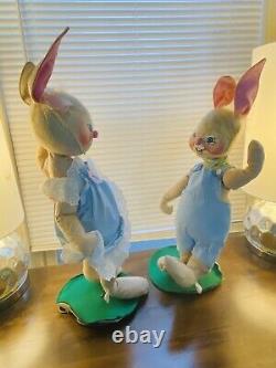 Annalee Vintage 20 Inch Set Of 2 20 Inch Boy Girl Bunny Blue White Heart Eyelet