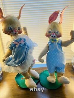 Annalee Vintage 20 Inch Set Of 2 20 Inch Boy Girl Bunny Blue White Heart Eyelet