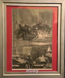 Antique 1879 Framed'harper's Bazar' Newspaper Illustration Thomas Nast Santa