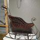 Antique 1900s Rattan Wicker Sleigh Sled Doll Wrought Iron Lg 32 Christmas Decor