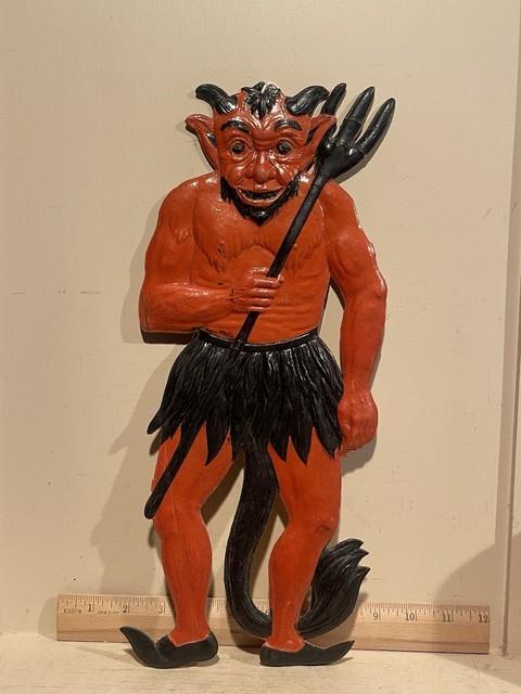 Antique 1920s German Embossed Die Cut Krampus Devil Cardboard Halloween 6 X 15