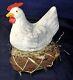 Antique 1930s Large German Vtg Easter Candy Container, Chicken On Nest W Chicks