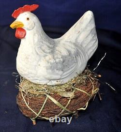 Antique 1930s Large German Vtg Easter Candy Container, Chicken On Nest W Chicks