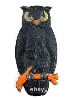 Antique 8 Halloween German Embossed Die Cut Black Owl Bird on Branch