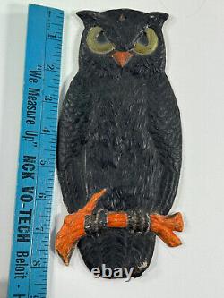 Antique 8 Halloween German Embossed Die Cut Black Owl Bird on Branch