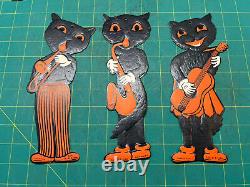 Antique Beistle Luhrs Halloween Diecut Embossed Black Cat Decoration Band Lot