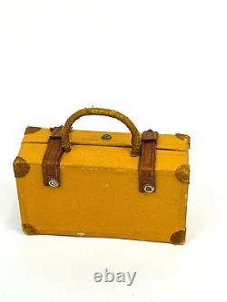 Antique Candy Container Dresden Paper Suitcase Luggage Trunk Leather Strap VTG