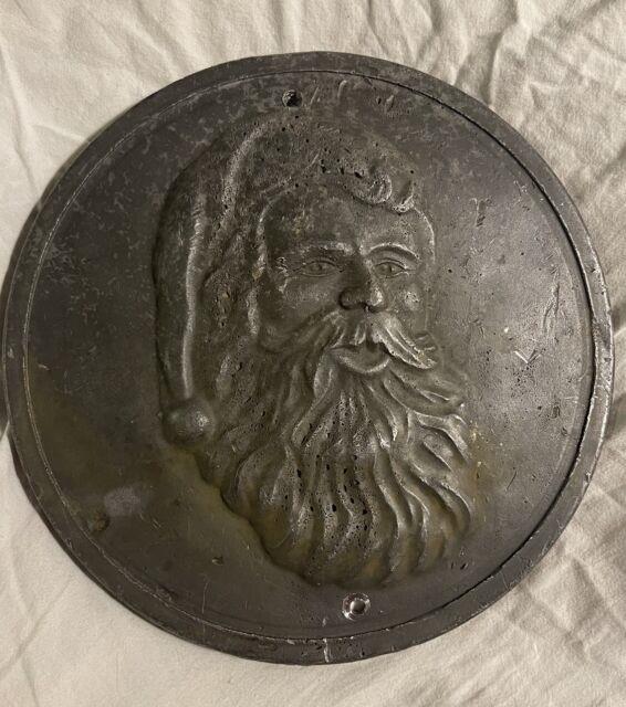 Antique Cast Lead Or Pewter Santa Clause Wall Plaque Christmas Xmas Holiday