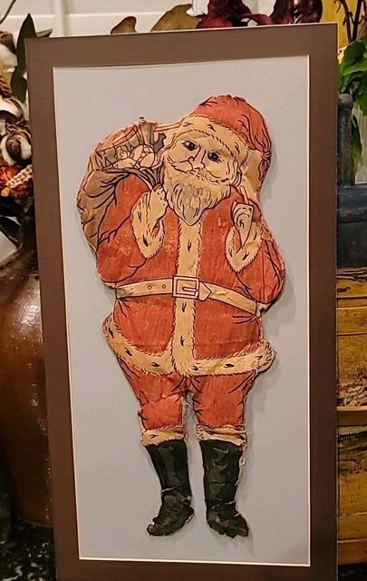 Antique Christmas Santa Doll Crepe Paper Cotton Stuffed Xx Rare Dated 1915 24&times;13