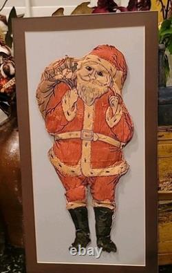Antique Christmas Santa Doll Crepe Paper Cotton Stuffed XX RARE Dated 1915 24×13