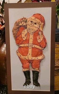 Antique Christmas Santa Doll Crepe Paper Cotton Stuffed XX RARE Dated 1915 24×13