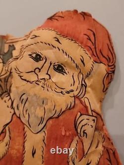 Antique Christmas Santa Doll Crepe Paper Cotton Stuffed XX RARE Dated 1915 24×13