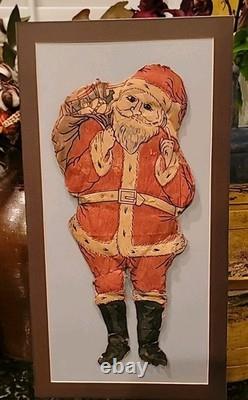 Antique Christmas Santa Doll Crepe Paper Cotton Stuffed XX RARE Dated 1915 24×13