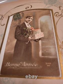 Antique Christmas Scene Celluloid Photo Album & Real Photo French Xmas Postcards Antique Christmas Scene Celluloid Photo Album & Real Photo French Xmas Postcards