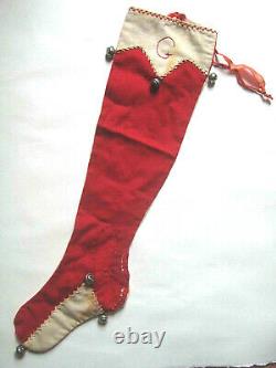 Antique Christmas Wool Cotton Stocking Hand Embroidered Bells Initial G