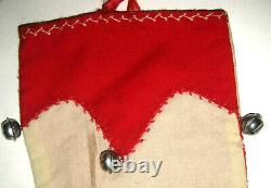 Antique Christmas Wool Cotton Stocking Hand Embroidered Bells Initial G