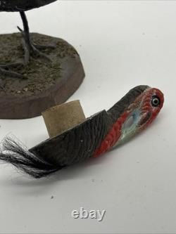 Antique Composition Turkey Candy Container Metal Feet Horsehair Beard 1900's