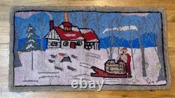 Antique Folk Art Grenfell Christmas Hand Hooked Rug