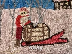 Antique Folk Art Grenfell Christmas Hand Hooked Rug