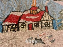 Antique Folk Art Grenfell Christmas Hand Hooked Rug